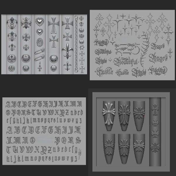 Nail Art Mold with Holy Light Cross and Gothic Letters, Sweet Girl Style, Popular on Instagram, Silicone Nail Art Mold