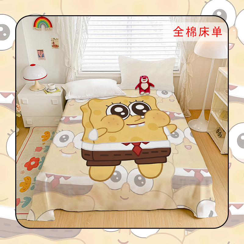 Cotton Cartoon Spongebob Bed Sheet Cute Patrick Star Girls Children Student Dormitory Single Bed Sheet