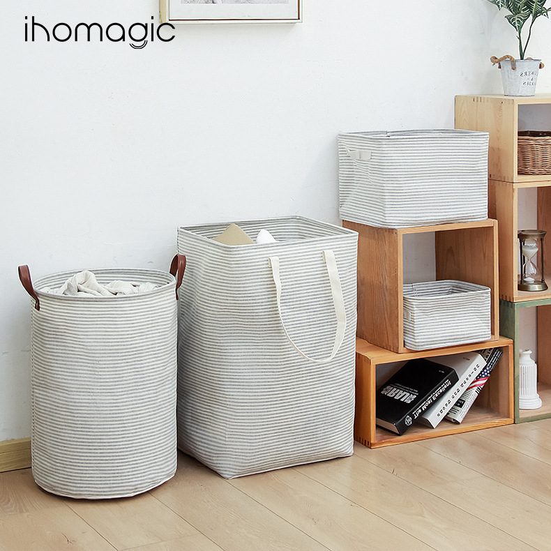 Cesta de lavandería de tela a rayas cesta de la ropa cesta de almacenamiento de juguete plegable baño Cubo de lavandería cesta de la lavandería