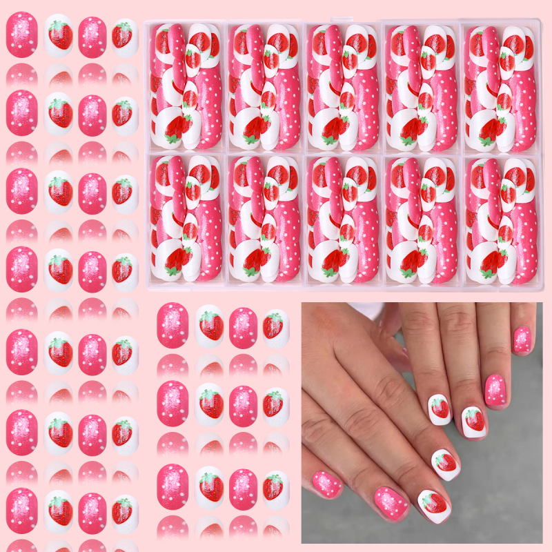 Nuevo niño impresión UV desgaste de uñas 120 piezas de caja de uñas falsas lindas dibujos animados mezclados parches de uñas