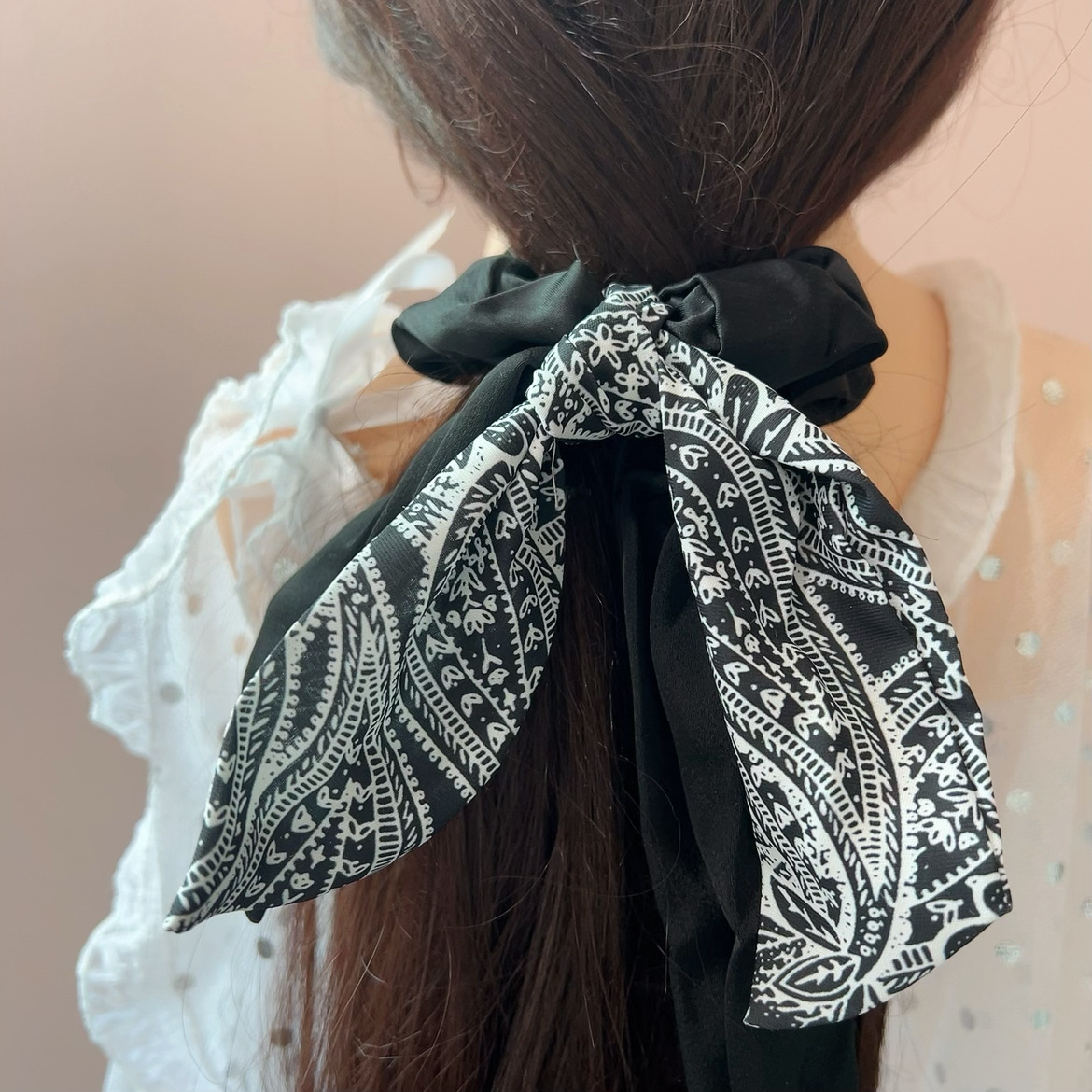 Chouchou à nœud imprimé style coréen, bandeau élégant et sophistiqué pour femme, chouchou haut de gamme_voghion.com