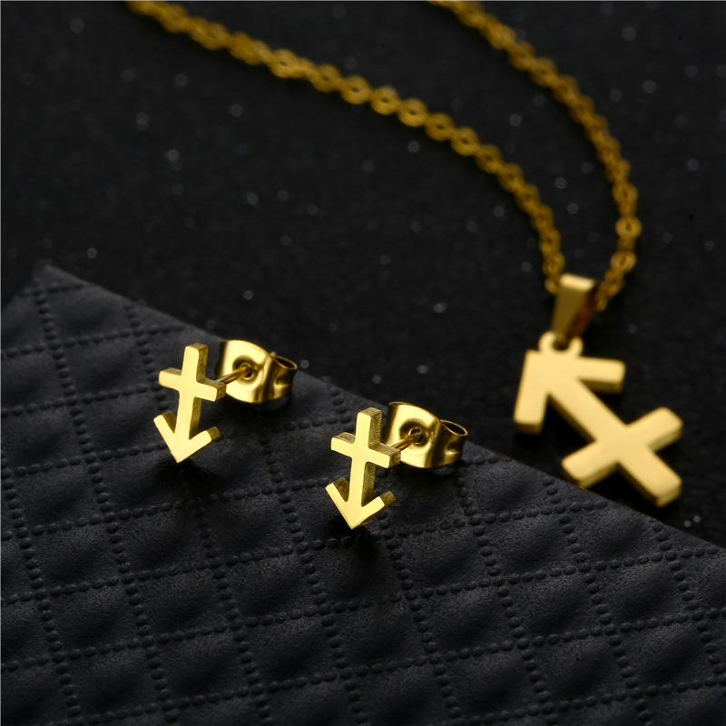 Sagittarius Twelve Constellation Pendant Stainless Steel Necklace Earrings Set display picture 2