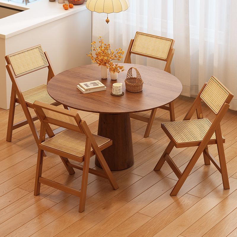 家用加厚书桌椅可折叠家用中古楠竹藤编休闲椅子设计感实木餐椅