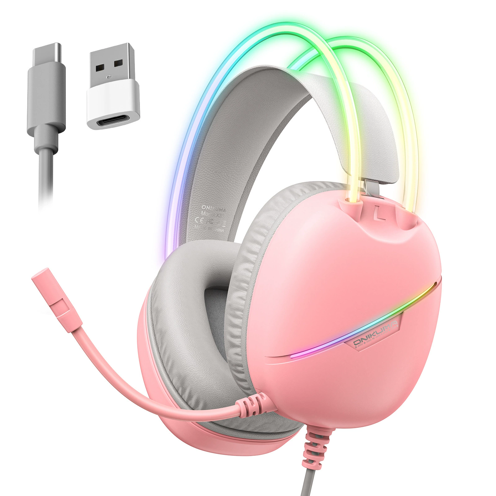 Хедсет для игр ONIKUMA X33 Wear-Style, проводной USB-C, наушники для мобильного гейминга с RGB LED
