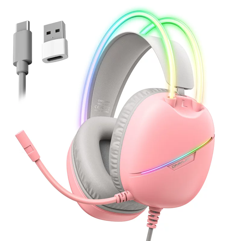 Хедсет для игр ONIKUMA X33 Wear-Style, проводной USB-C, наушники для мобильного гейминга с RGB LED