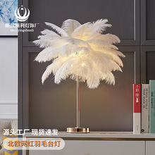 北歐白色浪漫卧室床頭羽毛 LED台燈創意自然風餐廳書店裝飾台燈