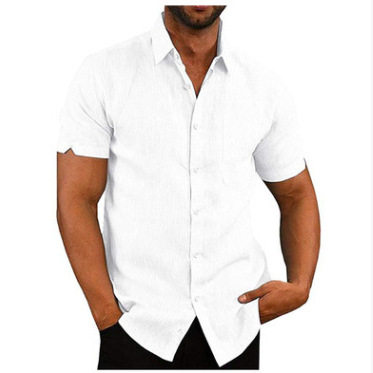 Camisa de lino para hombre, manga corta, con botones, de color liso, con solapa, éxito de ventas en Amazon y eBay en 2025.