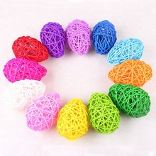 长9.5CM复活节天然藤编各色椭圆彩蛋 节日装饰宠物玩具蛋形藤球
