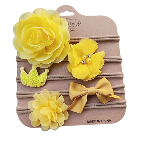 New baby hairband Korean style chiffon flower children's hair accessories headband seamless hair band princess jewelry 5-piece set