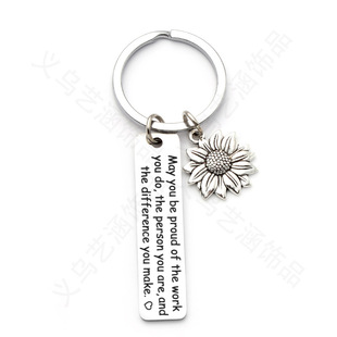 Hot-selling European and American Sunflower Note Bird Keychain Inspirational Gift Long Stainless Steel Hanging Ornaments
