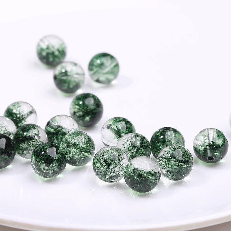 Green Ghost Explosion Crystal Loose Beads DIY Handmade Beaded Bracelet Necklace Natural Crystal Jewelry Accessories Semi-Finished Products