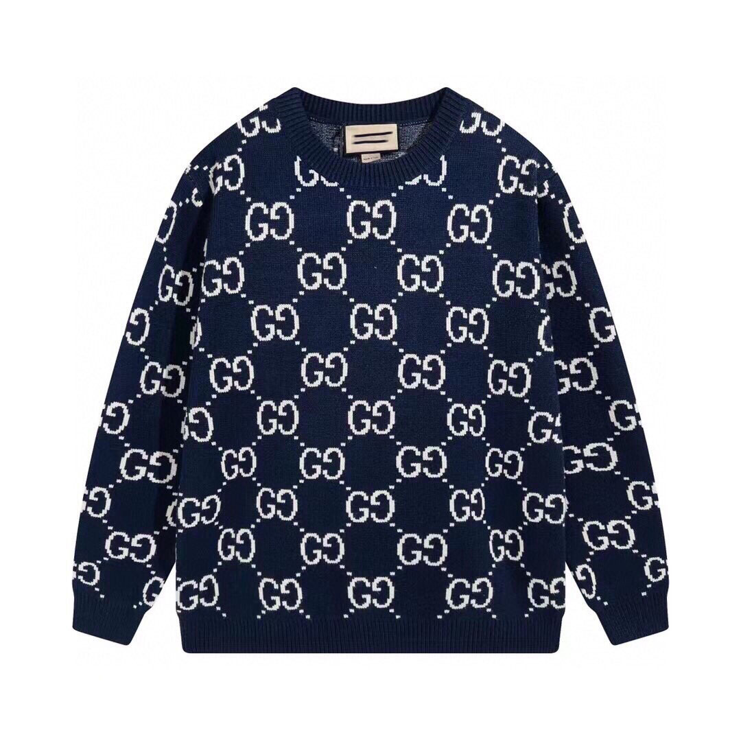 European Station Cross-border Special for Light Luxury High-end Pair G Letter Full Print Round Neck Pullover Knitted Sweater for Men and Women Casual