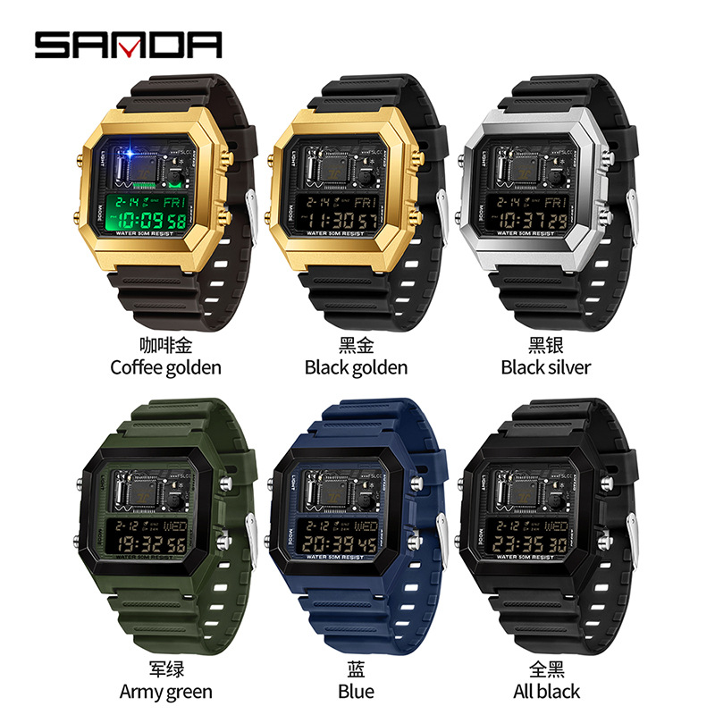 sanda sanda moda cuadrada impermeable reloj electrónico multifuncional reloj deportivo para estudiantes reloj despertador reloj electrónico