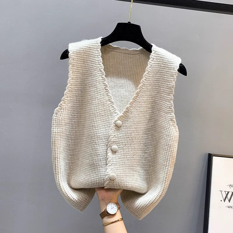 Knitted Vest for Women 2025 Autumn and Winter New Style V Neck Sweater Cardigan Short Jacket Fashionable Sleeveless Wool Vest