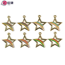 彩虹镂空五角星七彩星星 跨境diy合金滴油饰品配件发饰钥匙扣挂件