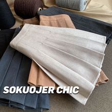 毛呢百褶裙女2024秋冬高腰显瘦学院风半身裙冬季加厚大码a字短裙