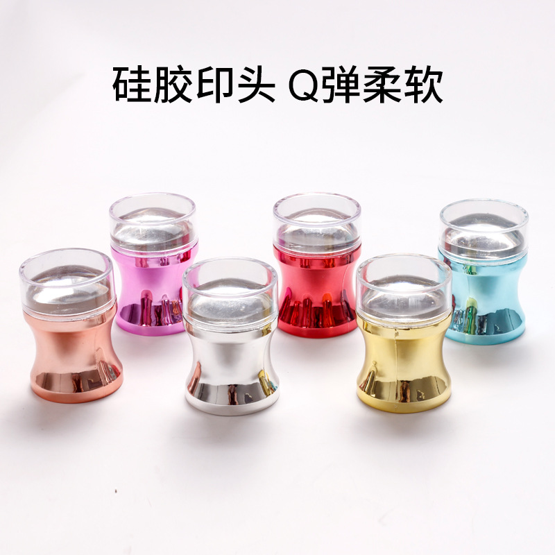 Nuevos productos transfronterizos sello de silicona de manicura galvanizado cabeza de impresión transparente grande 3.8cm con cubierta DIY herramienta de impresión