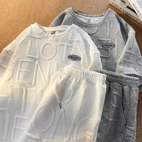 Five-Sleeve T-Shirt Short-Sleeve Shorts Five-Pocket Pants New Two-Piece Casual Set Trendy Simple Men's Set