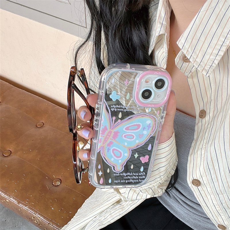 Girl ins espejo pintura al óleo gota de agua mariposa para iPhone15 Apple 16ProMax funda para teléfono móvil Apple 13P