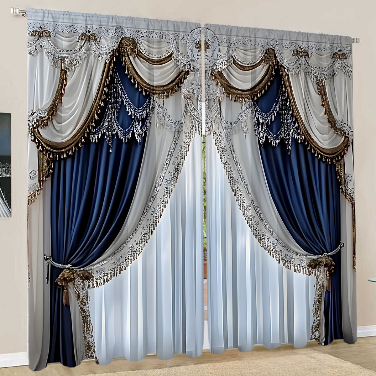2PCS cortinas europeas cortinas cortinas serie de navidad fábrica de cortinas de impresión digital 3D cortinas transfronterizas de Amazon