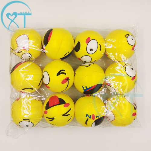Cross-border wholesale PU foam balls 63mm solid new cartoon face stress balls for children's toys sponge stress ball