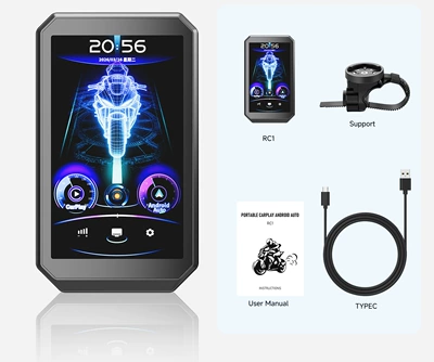 Cross-border new product 3.6inch portable smart cycling display screen with long battery life for motorcycle carplay navigation (Car display) - black