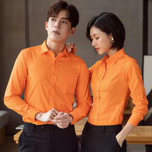 男女同款新款短袖夏季橙色衬衫女工作服工装职业橘色衬衣刺绣logo