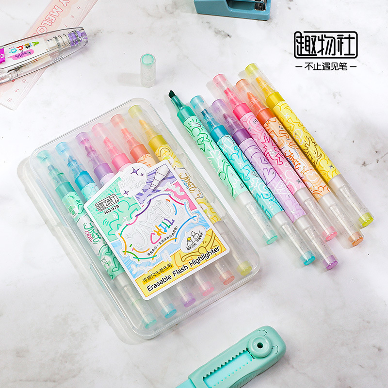 Resaltador de flash borrable, protector de ojos de cabeza inclinada para estudiantes, bolígrafo de preparación de lecciones de marcado en el aula, resaltador de cuenta manual para niños