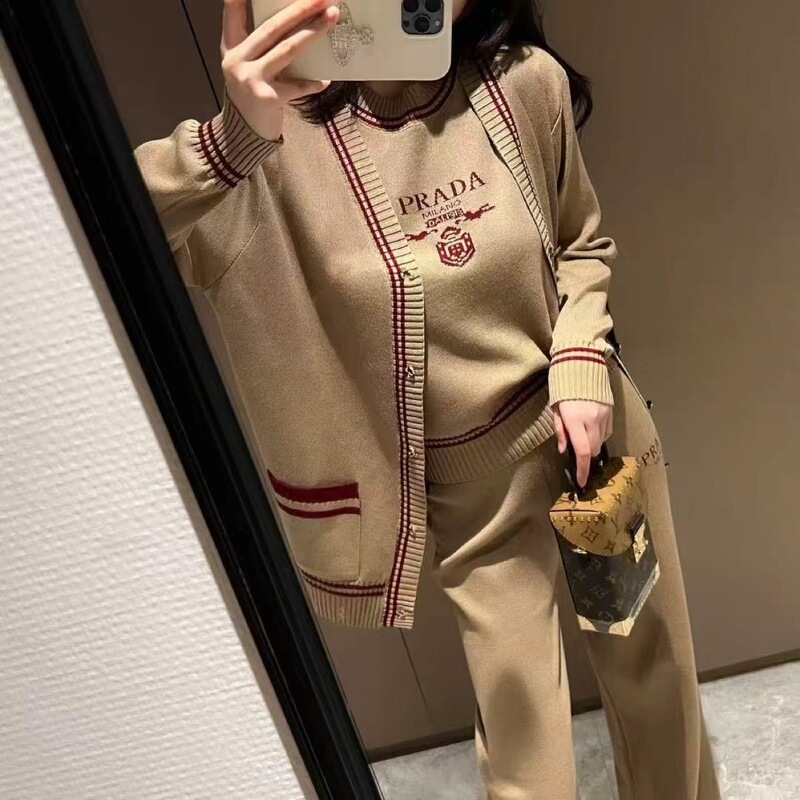 跨境2025年新款字母无袖套头针织上衣开衫外套休闲阔腿裤三件套女|undefined