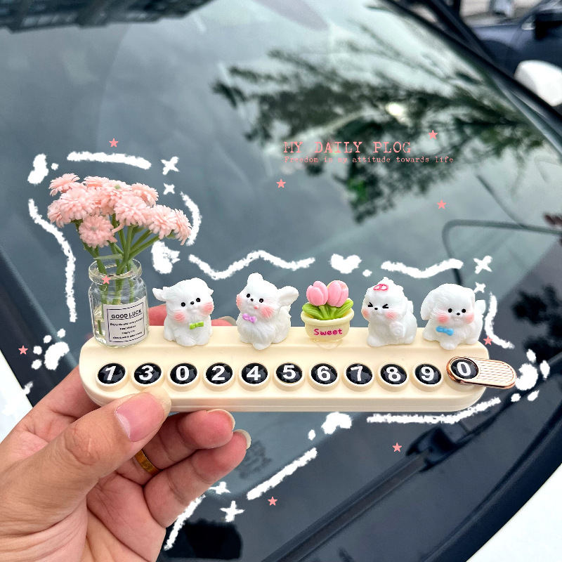 Cute Maltese Dog Temporary Parking Sign for Car Interior Decoration
