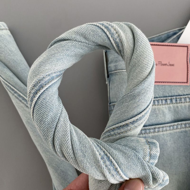 New pink leather brand jeans for women, summer and autumn, high-waisted, petite, loose and versatile, wide-leg casual straight floor-length pants pic 17