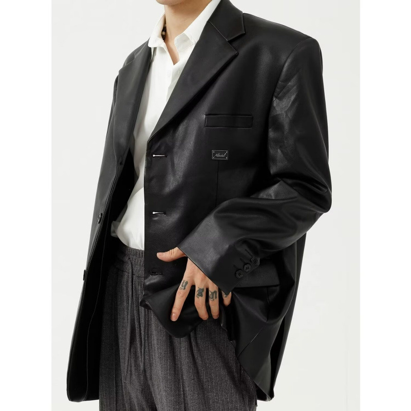 European and American Street Fashion Loose-Fitting Motorcycle Leather Jacket for Men, Stylish and Cool with a High-End Feel, Pilot Pu Leather Jacket