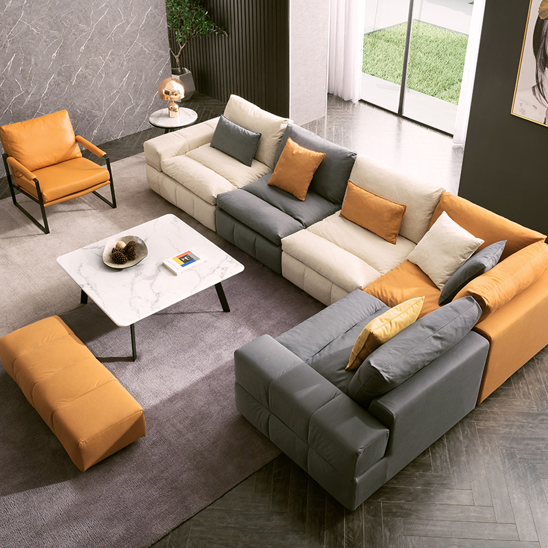 Sofá de tela tecnológica para sala de estar, fácil de cuidar, diseño moderno y sencillo, adecuado para apartamentos grandes y pequeños, sofá esquinero de plumón y látex, estilo nórdico para apartamentos pequeños.