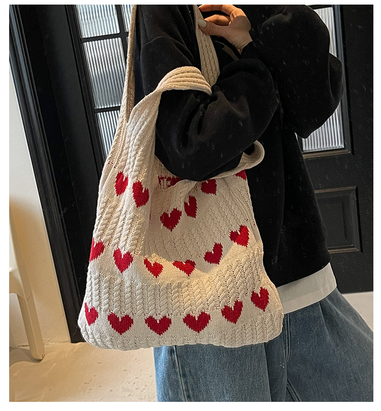 Exquisite Heart-shaped Knitted Women's Shoulder Handbag Shopping Bag_voghion.com