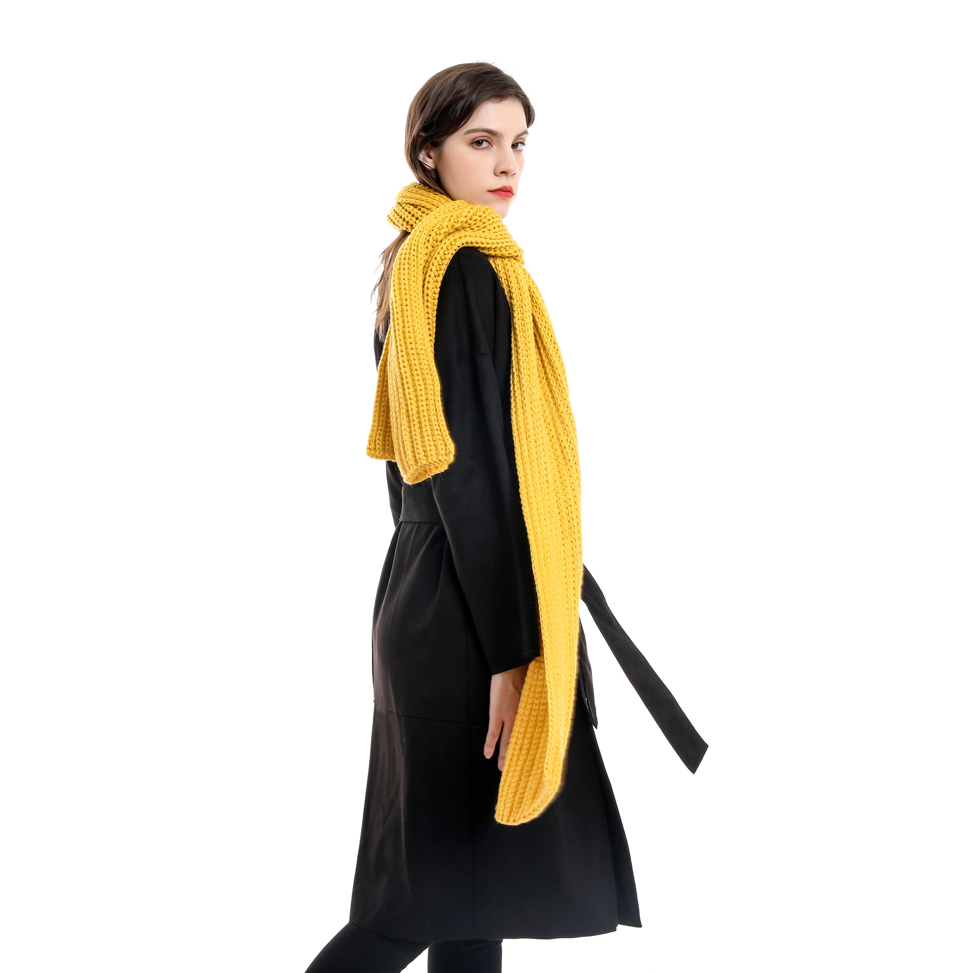Bufanda de punto negro hombres y mujeres invierno estilo coreano de moda ins estudiantes japoneses cálido otoño e invierno bufanda de los hombres