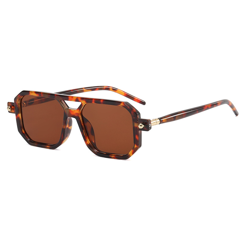 Retro Square Men's Sunglasses With Double Bridge Minimalist Style_voghion.com