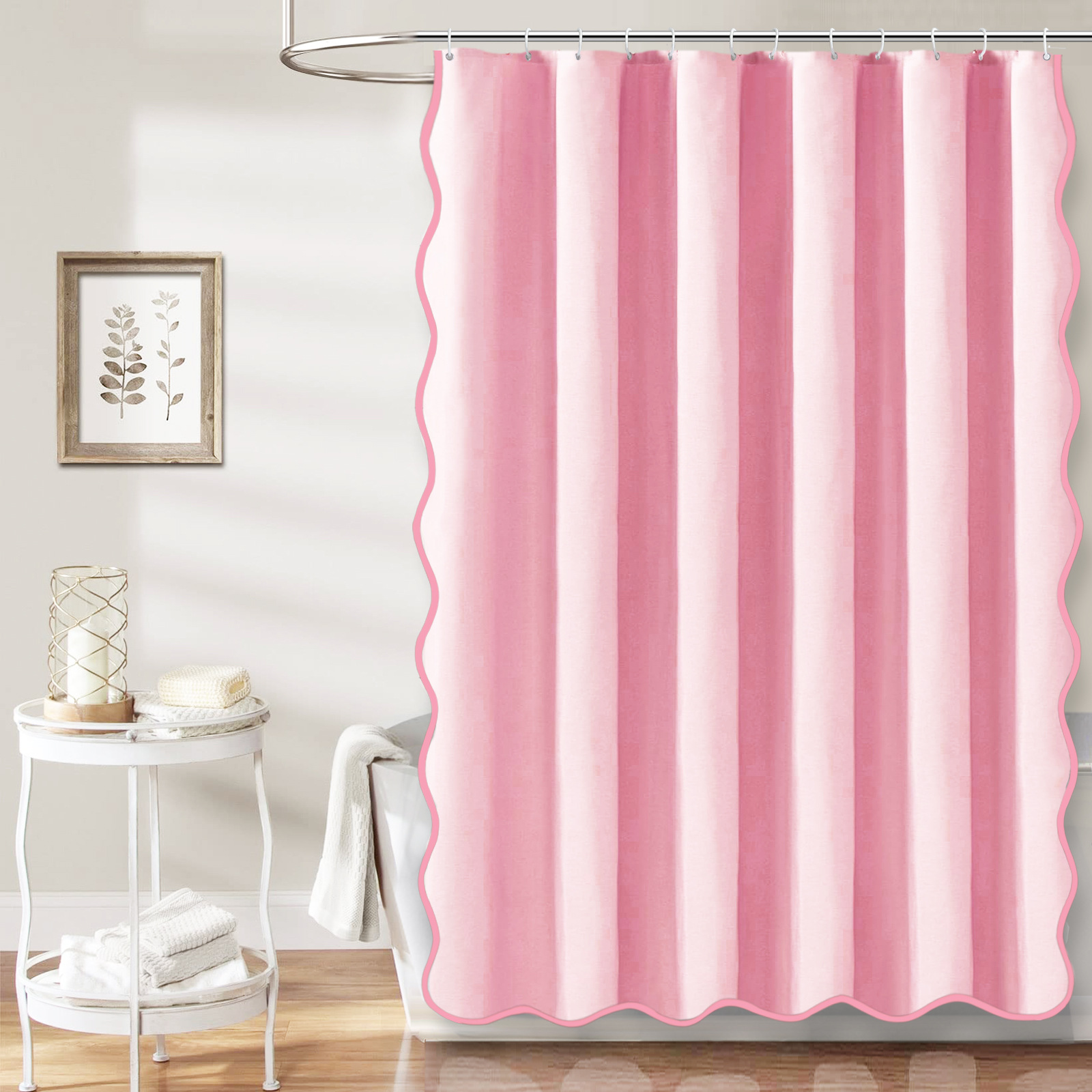 Yunyang Cross-Border New Pure Color Imitation Linen Black Wavy Edge S Edge Shower Curtain Bathroom Waterproof Curtain Toilet Partition