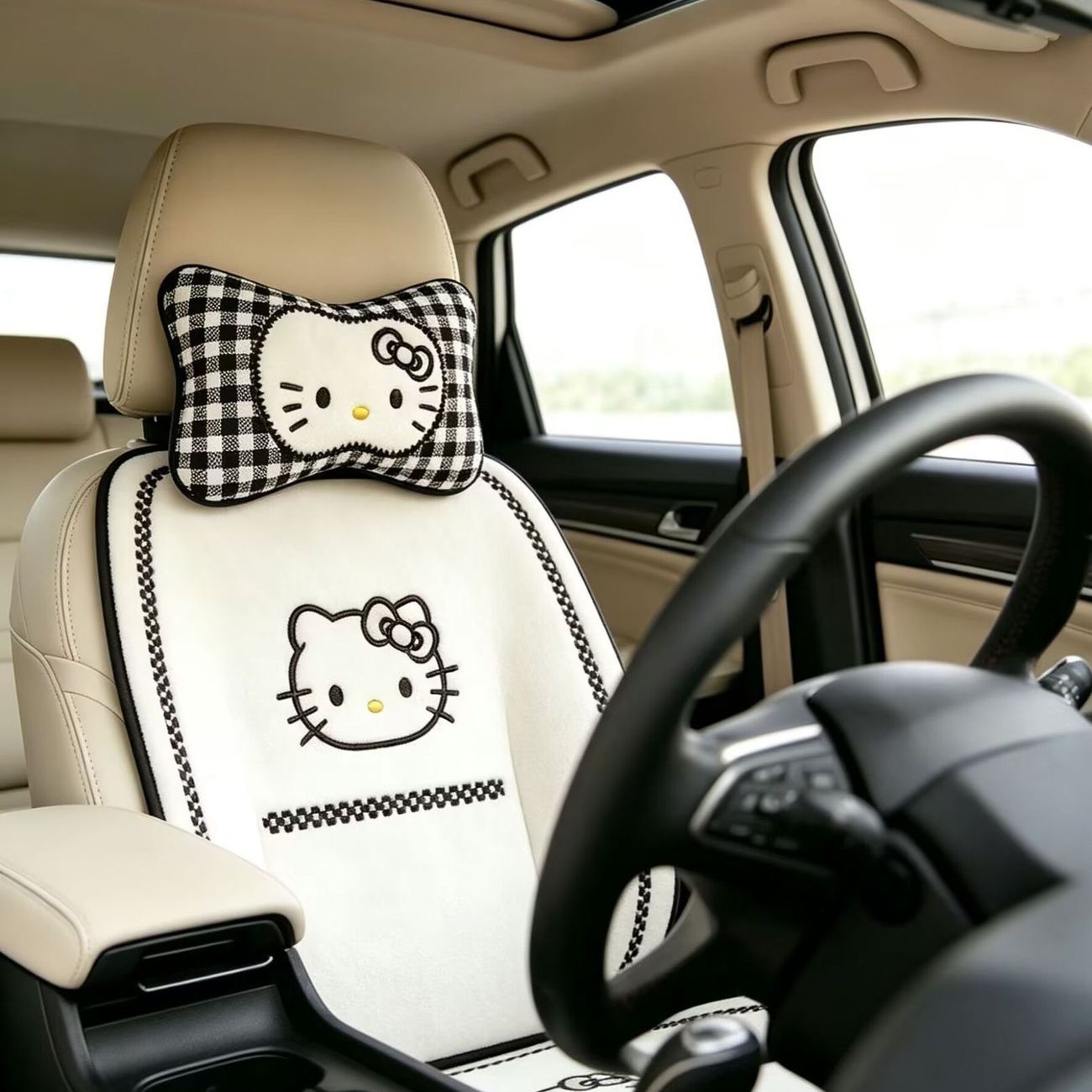 Creative In-Car Neck Pillow, Car Headrest Pillow for Women, Cute Kt Neck Support Pillow for Car Seat