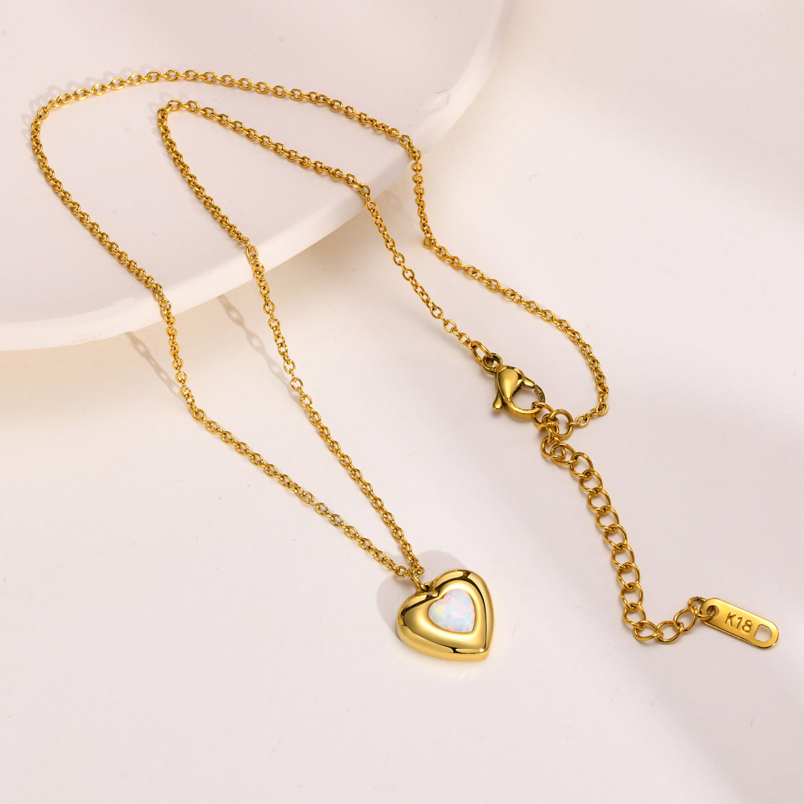 Sweet Heart Shape Titanium Steel Plating opal Pendant Necklace