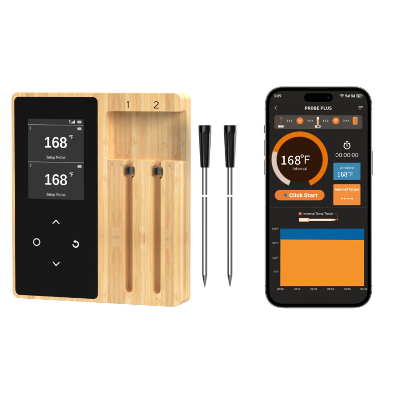 New Smart Bluetooth Wireless Food Thermometer Tft Large Screen Digital Display Stainless Steel Dual Probe Barbecue Thermometer