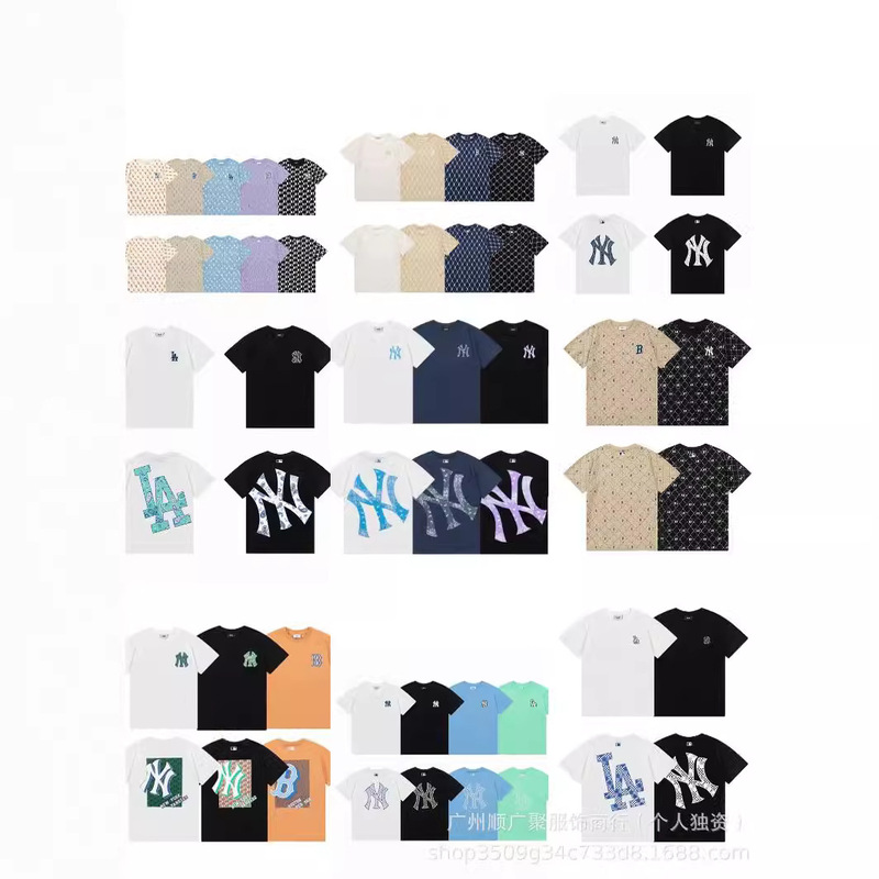 South Korea m spring and summer lb new ny big LOGO embroidery short sleeve presbyterian full body printed round neck T-shirt for men and women couples