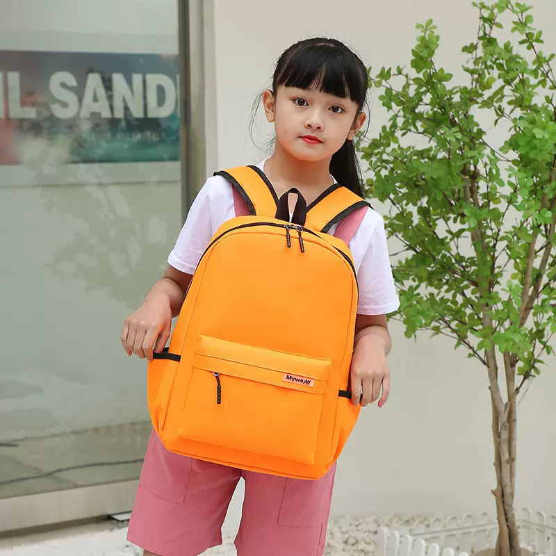 跨境纯色书包小学生印logo双肩包印字补习辅导培训班幼儿园背包