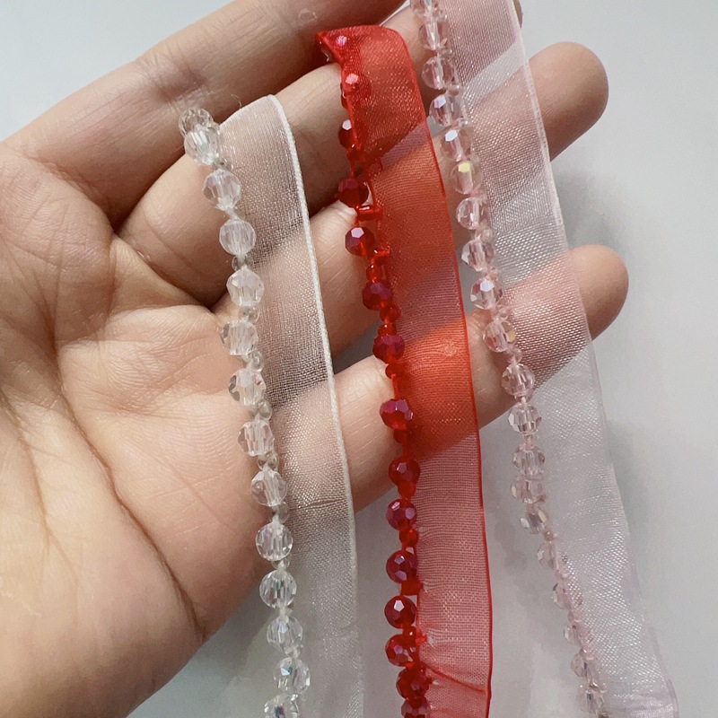 Then manual beading lace trim crystal beads floral edge clothing collar backpack denim bar code DIY accessories