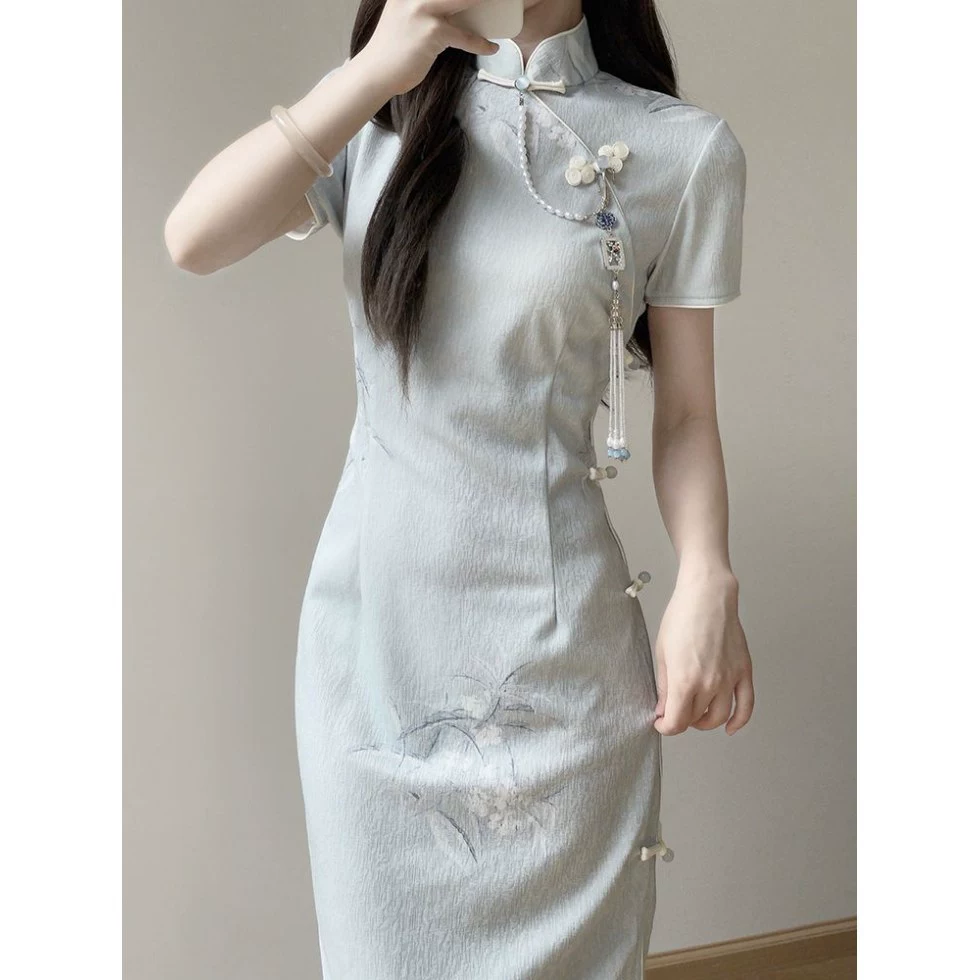 Cheongsam 2025 новый китайский стиль улучшенное платье для девочек темперамент высокого класса чувство летнего повседневного платья