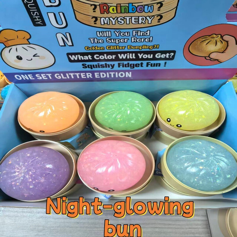 Cross-Border Luminous Glitter Squishy Toy, Realistic Xiaolongbao Stress Relief Toy, Slow Rebound Decompression Gadget, Bun-Shaped