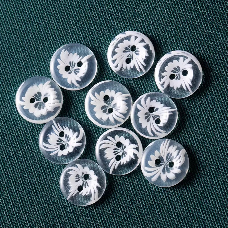 20 Summer Shirt Button Button All-match White Transparent Flower Women Shirt dress Round Invisible Button