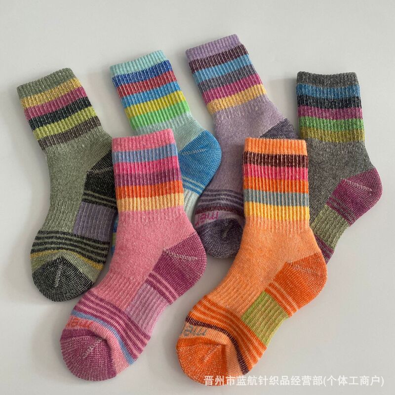 Children's Socks 100% Merino Wool Mid-Calf Socks Full Terry Towel Sports Thickeneded Warm Mountaineering Ski Outdoor
