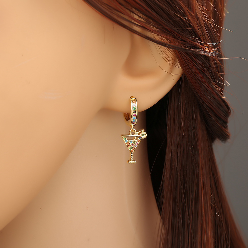 Fashion New Style Copper Color Zircon Moon Shell Wine Glass Earrings display picture 5