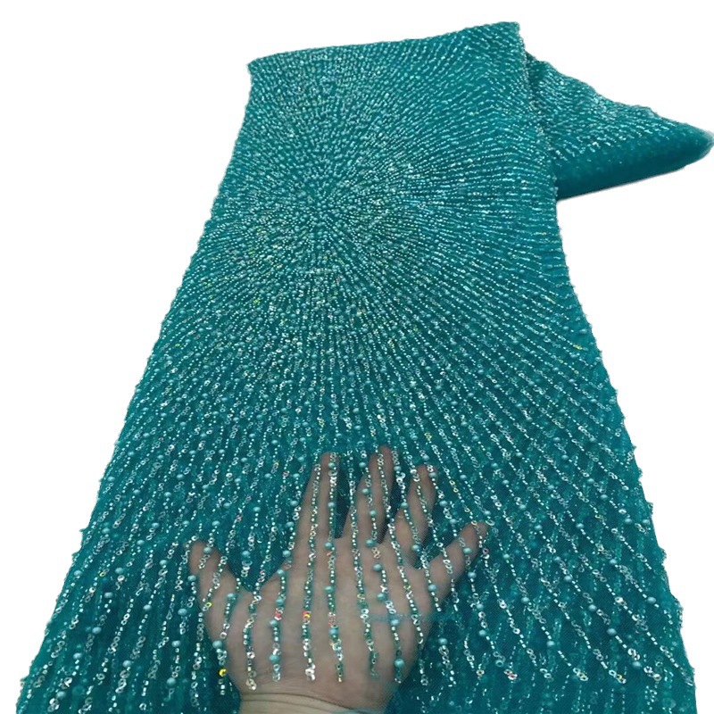 Francés simple rayas con cuentas de malla de tela de encaje nuevo diseño tubo de cuentas de tul vestido de novia moda tela JX3721 image 7