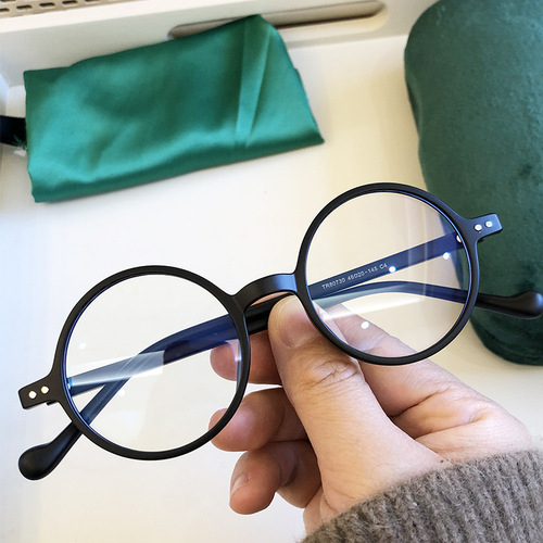 Retro small round frame anti-blue light flat glasses TR90 lightweight myopia glasses plain men's and women's glasses frames wholesale
